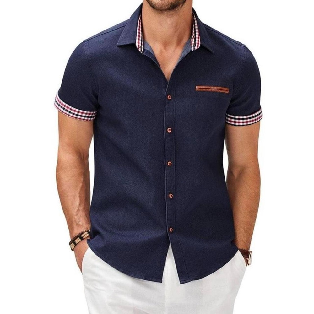 Coofandy Men’s Lot of 2 Denim check short sleeve shirts, 3XL